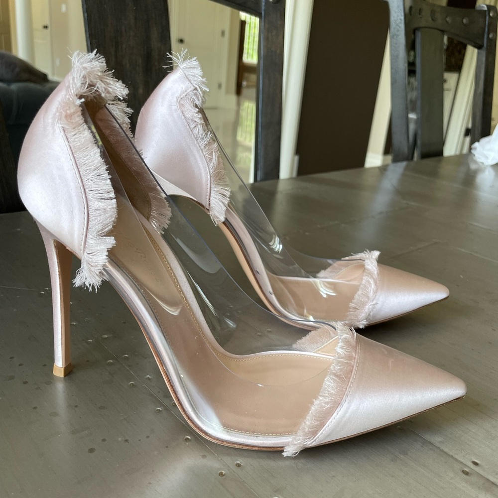 Gianvito Rossi caribe plexi pale pink satin stiletto sz 41